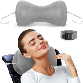 Chunful Dog Bone Shaped Chiropractic Neck and Back Pillow for Cervical Support with Adjustable 71 Inches Strap Sofa Lounge Chair Head Pillow for Travel or Use at Home, 15 x 7 x 5 Inches (1pcs,Grey)