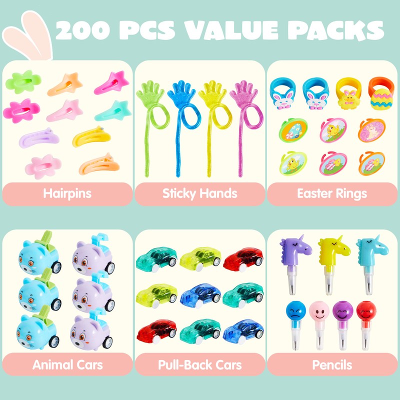 JOYIN 200 PCS Easter Prefilled Eggs with Assorted Toys for