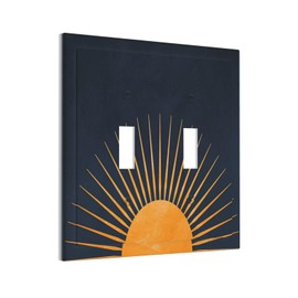 Spshian Mid Century Boho Gold Sun Retro Sunset Double Toggle Light Switch Covers 2 Gang Wall Plate Dual Decorative Switchplate Electrical Faceplate for Bathroom Kitchen Bedroom Decor