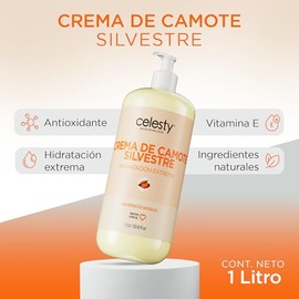 CELESTY | Crema de Camote Silvestre 1lt | Equilibrio Hormonal Natural para Menopausia - Vitaminas para Mujer - Rico en Fitoestrógenos, Aceite de Coco y más | Hidratación Profunda Piel Radiante