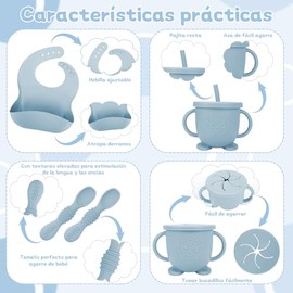 19 PZS Silicona Platos para Bebe, Set de Alimentación para Bebé, Sin BPA,Antideslizante, Fácil de Limpiar, Apto para Microondas, Regalos de Navidad...