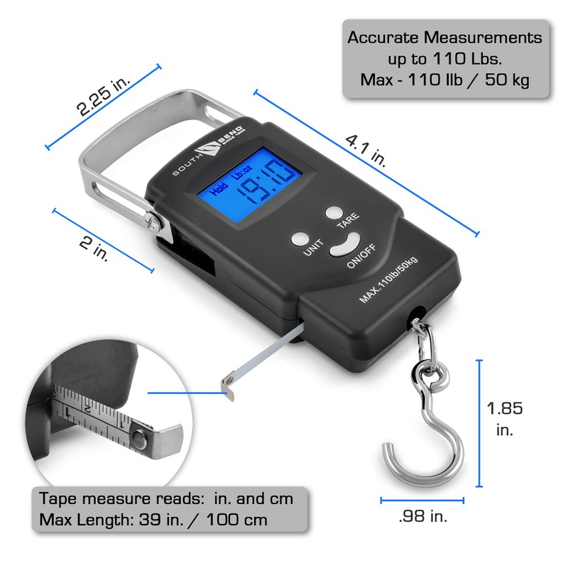 South Bend Digital Hanging Fishing Scale and Tape Measure with