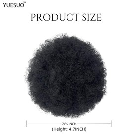 YUESUO Natural Ponytail for Women Synthetic Short Afro Bun Extension Hairpieces Drawstring Ponytail with Two Clips (Natural Black #1B)