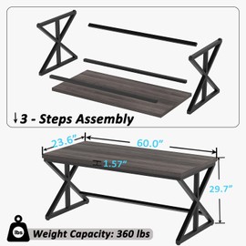 IBF 60 Inch Long Office Desk, Modern Metal Wooden Grey Writing Study Computer Desk for Bedroom, Farmhouse Big Simple Home Office Desks Executive Work Pc Table for Student, Dark Gray Oak