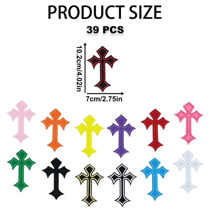 39PCS Gothic Cross Iron On Patches, Embroidered Appliques