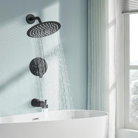 Shower Faucet Set Matte Balck Shower Sytem with 8 Inches Round Rain Shower Head,Zovajonia Shower Trim Kit with Brass Shower Valve,Shower Head and Tub Spout.……