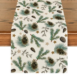 Artoid Mode Stars Leavses Pine Cone Christmas Table Runner, Seasonal Winter Merry Xmas Kitchen Dining Table Decoration for Home Party Decor 40x180 cm