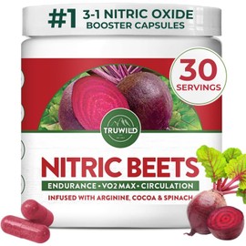 TruWild All Natural Beet Root Powder, Nitric Oxide Booster, 1000mg, Vegan Superfood Capsule Supplement, Beetroot Extract Supports Overall Health, Performance & Stamina, 30 Servings
