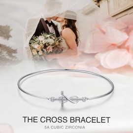 MEDWISE Womens Cross Bangle Bracelet 925 Sterling Silver Infinity Cross Bracelet Fashion Layer Bracelets Christian Religious Bracelet Jewelry Gifts