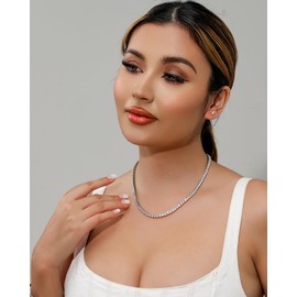 Lulu Mel Tennis Necklace for Women Men, 3/4/5mm Gold Plated Classic silver Tennis Chain Choker Necklace 16-24 Inches, Iced Out 5A Cubic Zirconia Stones Diamond Chain Lady Fashion Dainty Jewelry, 18