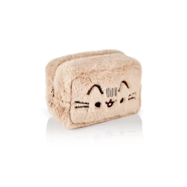 Pusheen Womens Fluffy Makeup Bag | Ladies All Over Fur with Embroidered Logo in Tan | Classic Logo Zip Cosmetic Storage Bag Cat Apparel Container Ample Storage | Animated Character Merchandise Gift