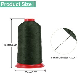 QUARKZMAN 1400 Yards Connected Nylon Sewing Thread Size 420D/3 Sewing Heavy Duty Nylon Upholstery Sewing Thread Outdoor Sewing Thread for Leather Jeans and Weaving Craft Machine DIY Forest Green
