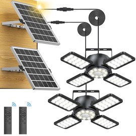 Solar Shed Light Outdoor Indoor Upgrade 1200LM 174LED 4 and 1 Heads Motion Sensor Pendant Light Daytime Work Light with 5 Lighting Modes Remote Control IP65 Waterproof for Barn Gazebo Shop 2 Pack