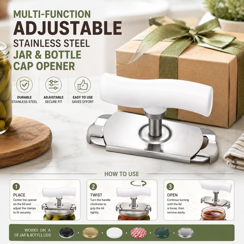 Adjustable Jar Lid Opener for Kitchen Use – Stainless Steel