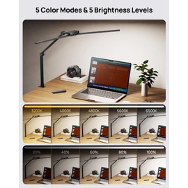 TROND LED Desk Lamp with Clamp, 29.55'' Tall Desk Light with Remote, 1500LM Bright Table Lamp, Swing Arm Clip on Light, Eye-Caring, Touch Control Dimmable for Home Office Monitor Reading Study Task