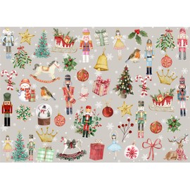Second Ave Pack of 8 Christmas Tree Nutcracker Festive Design Grey 50 x 70cm XL Presents Wrapping Paper Sheets Xmas