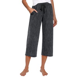 RESHE Womens Capri Pants Pajama Pants Yoga Capris with Pockets Deep Hemp Gray, L