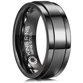 King Ring 8mm Ultra Polished Black Spinner Ring – Premium Shiny Flat Stainless Steel Fidget Ring for Men & Women K15 – Black 10