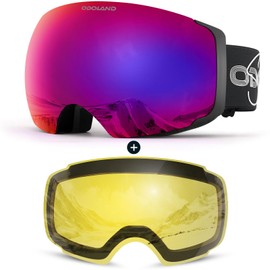 Odoland Unisex Ski Goggles for Men and Women Boys Frameless Snowboard Goggles with Magnetic Interchangeable Lens UV Protection Anti-fog Snow Goggles Helmet Compatible Ski Goggles for Skiing BA