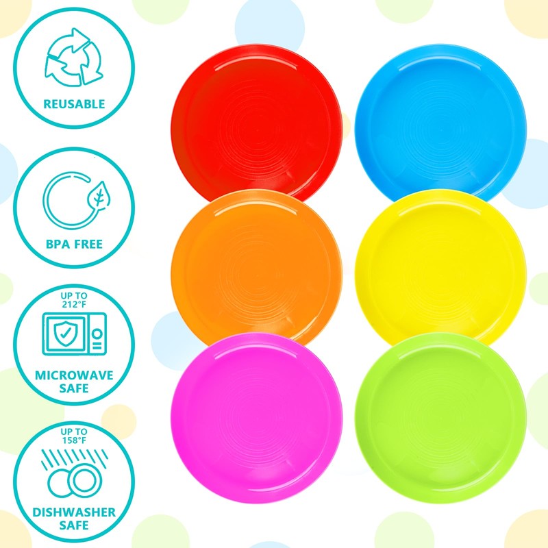 QUYLIXX 24 Pack Plastic Plates, 7 Inch Colorful Dinner Plates