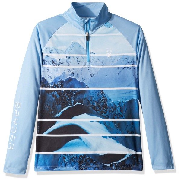 Spyder Girls' Limitless Powder Peak Half Zip T-neck Shirt, Powder Peak Print/Blue Ice, Small