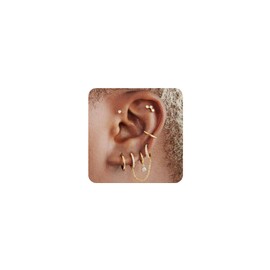 Gold Earrings Set for Women, 14K Gold Plated Stud and Cartilage Earring Sets for Multiple Piercing, Hypoallergenic Stackable Small Gold Huggie Hoop Earrings for Women Jewelry (Gold-6 Pcs)