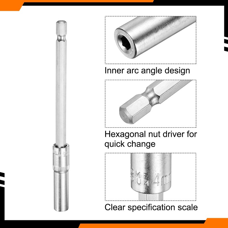 sourcing map 1/4" Metric Power Nut Driver Drill Bit Set