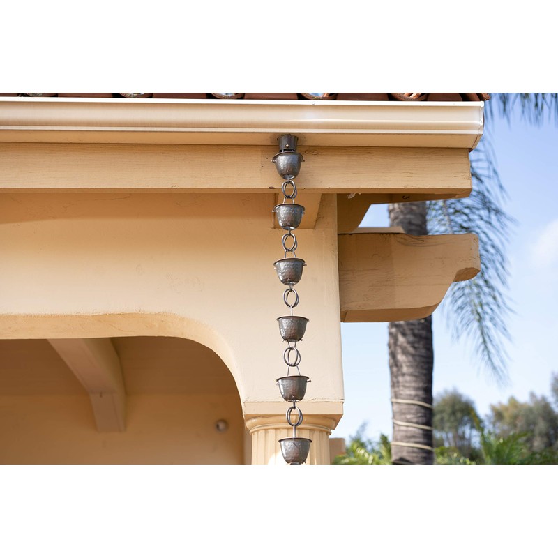 Monarch Rain Chains Aluminum Hammered Cup Rain Chain, 8.5 ft