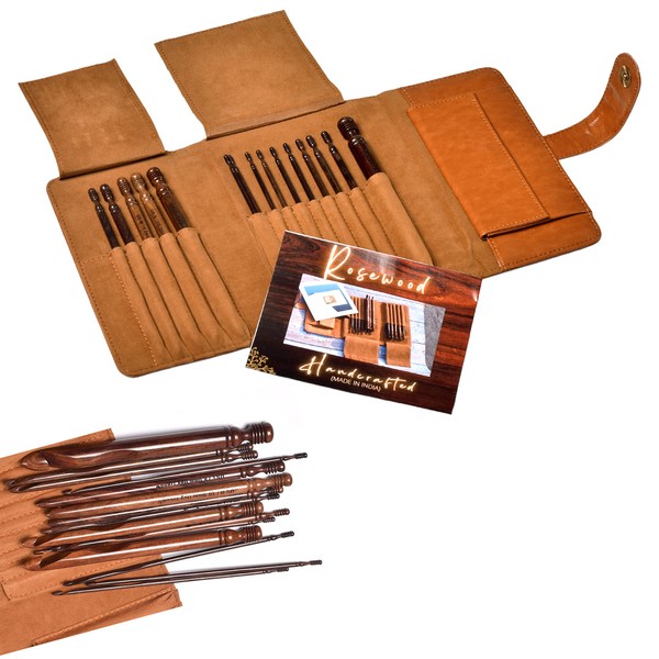 Handcrafted Rosewood Crochet Hook Set of 13 | with Permanent