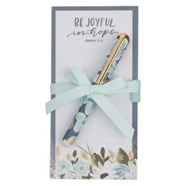 Christian Art Gifts Compact Magnetic Refrigerator Notepad & Ballpoint Pen Set for Women: Be Joyful in Hope Inspirational Scripture, Teal Floral