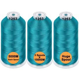 New brothreads - 40 Options- Various Assorted Color Packs of Polyester Embroidery Machine Thread Huge Spool 5000M for All Embroidery Machines - 3xTEAL