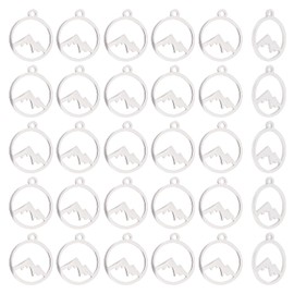 UNICRAFTALE 30Pcs Flat Round with Mountain Charms Stainless Steel Dangle Pendant Hollow Hypoallergenic Metal Pendant With 1.2mm Loop for Necklace Bracelet Jewelry Making Stainless Steel Color 14mm, 14mm long, Stainless Steel