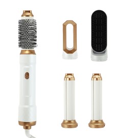 VOCOSTE Hot Air Brush, 5 in 1 Hair Dryer Brush, Detachable Hair Dryer Styler Volumizer Hair Straightener Comb Blow Dryer Electric Curling Wand Set, White Gold Tone