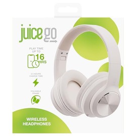 Juice Cans Go Wireless Headphones - Bluetooth, 16 Hours Playtime, 2.5 Hour Charging Time, Foldable Frame, On Body Controls, AUX For Wired Play (Smokey Cream)