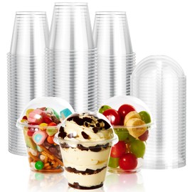 Vplus 200 Pack 9 OZ PET Plastic Cups with Dome Lids, Crystal Disposable Plastic Cups For Parfait, Fruit, Desserts, Snacks, Yogurt, and Jelly
