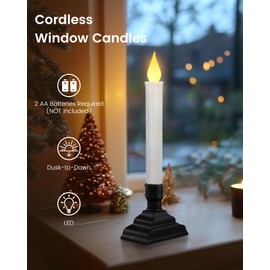 SURAIELEC 4 Pack Battery Operated Window Candles, Dusk-to-Dawn Window Lights with Removable Candle Holders, LED Flameless Candlesticks for Christmas Window, Mantel, Dining Table, Matte Black
