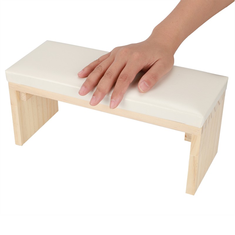 Nail Art Hand Pillow Mat Soft PU Leather Wooden Stand