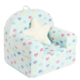 MOMCAYWEX Colorful Heart Kids Sofa with Star Throw Pillow, High Back Toddler Chair Glow in The Dark for Boys and Girls, Lake Blue
