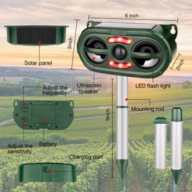 Solar Animal Repeller Outdoor,Ultrasonic Animal Repeller Outdoor,Cat Repellent Outdoor,Squirrels Repellent with Motion Sensor & Flashing Light,Deer Repellent Devices,Repel,Bird,Rabbit,Raccoon,Cat