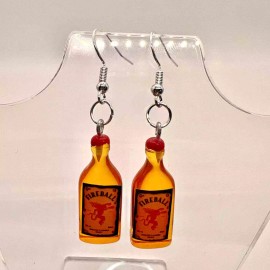 Handmade Fireball Earrings - Alcohol Bottle Earrings - New Years Party Earrings