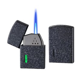 NINSI Smart Butane Torch Lighter with 4 Ignition Methods, Voice Activated Windproof Lighter, Straight Jet Blue Flame Refillable Lighters for Candles, Camping (Fuel Not Included) (Black)