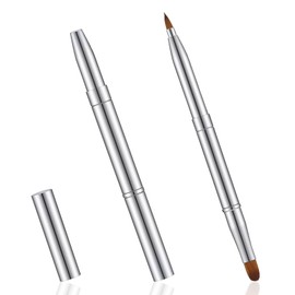 Retractable Lip Brush, Silver Dual Ended Lipstick Brush, Portable Brushes for Lipgloss, Eyeshadow Applicator, Travel Makeup Brushes with Protective Cap
