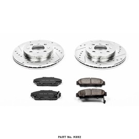 Power Stop K692 Front Z23 Carbon Fiber Brake Pads with Drilled & Slotted Brake Rotors Kit