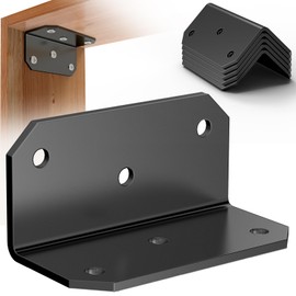 4 PCS L Brackets Corner Brace 4''x2''x2'' Galvanized Medium L Angle Bracket Iron Heavy Duty L Angle Steel Braces Joint Fastener Brackets Screws for Wood Shelves,Furniture,Cabinet,Frame,Fence (Black)