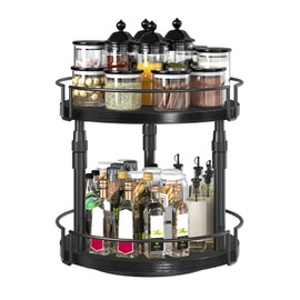 HOOBRO Lazy Susan Organizer Spice Rack, 2-Tier Height Adjustable Rotating Lazy Turntable Spice Organizer, for Kitchen Countertop and Cabinet, Black BB05TL01