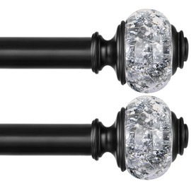 2 Pack Black Curtain Rods, 1 Inch Telescoping Drapery Rod 28 to 48 inch (2.3 to 4 ft), USFOOK Curtain Rods for Windows, Silver Translucent Finials