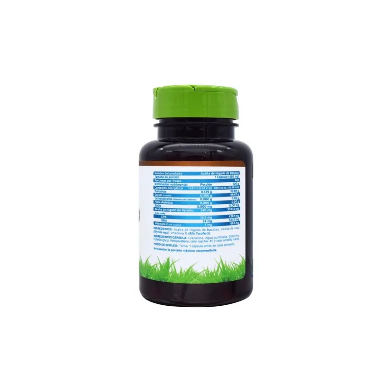 Aceite De Higado Bacalao 120 Cápsulas Vidanat Sabor Sin sabor