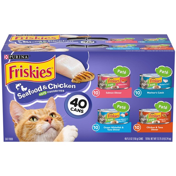 Purina Friskies Wet Cat Food Pate Variety Pack Seafood And Chicken Pate Favorites - (40) 5.5 oz. Cans