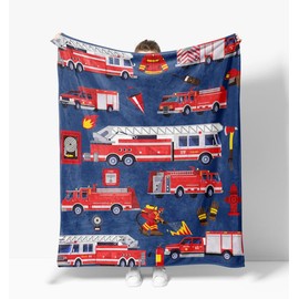 Fire Truck Blanket Warm Plush Firefighter Flannel Throw Blanket Super Soft Fleece Cozy Fuzzy Car Toddler Blankets for Boys Kids Teens Adults Room Decor 40"X50"