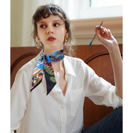 MEISEE Mulberry silk Scarf hair ribbons for hair handbag scarf Tie Bundle Scarf Neckerchief Head Scarf for women 2"*35"-Blue+Black